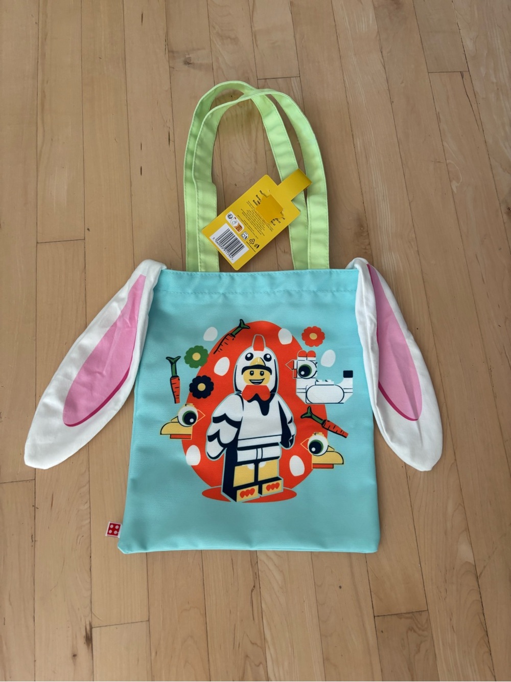 Lego Kids Bunny-Ear Tote Bag with Light Blue, Pink & Lime Handles